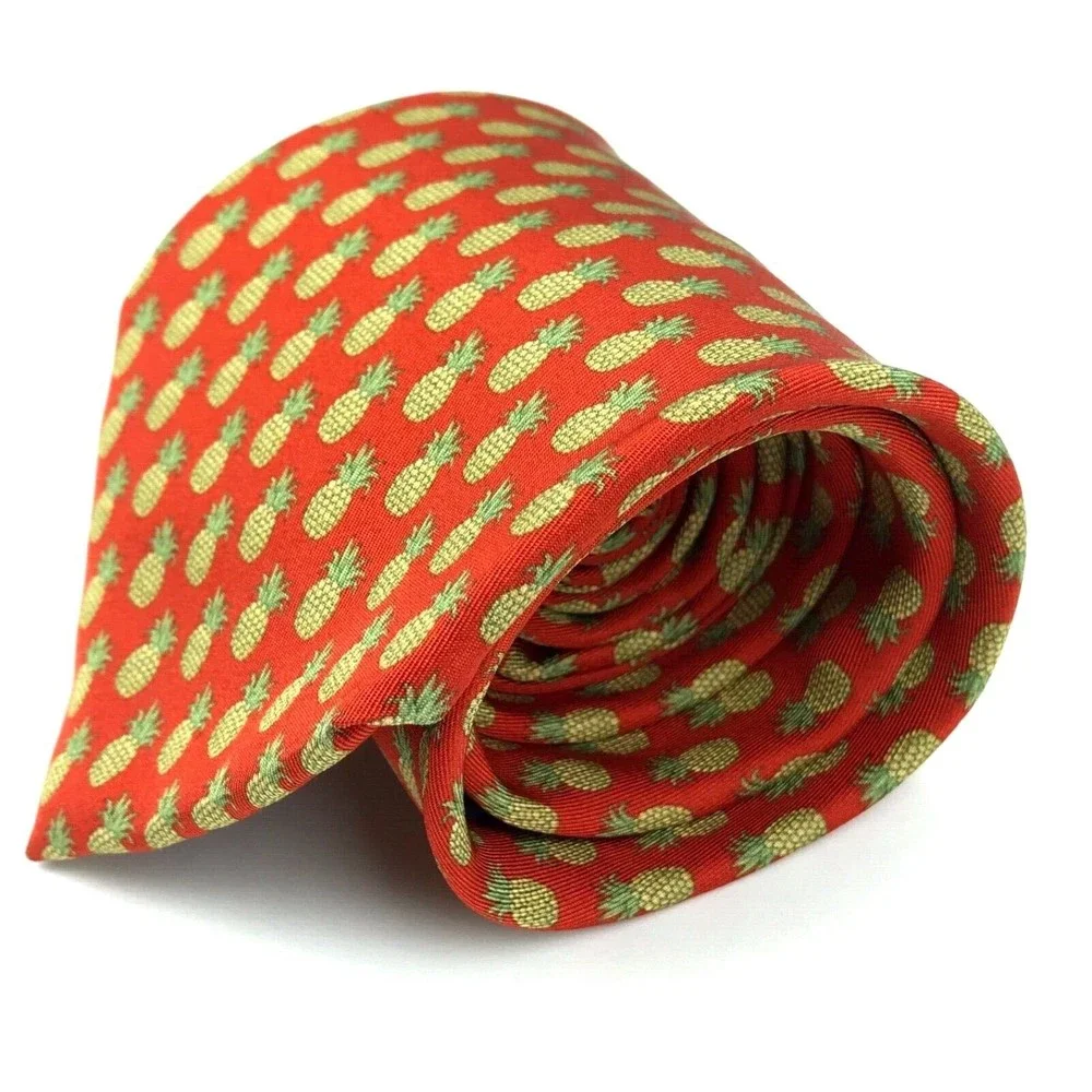 SOUTH BEACH TIES Red Yellow Green Pinneapple Fruit Men's Silk Necktie ITALY 58